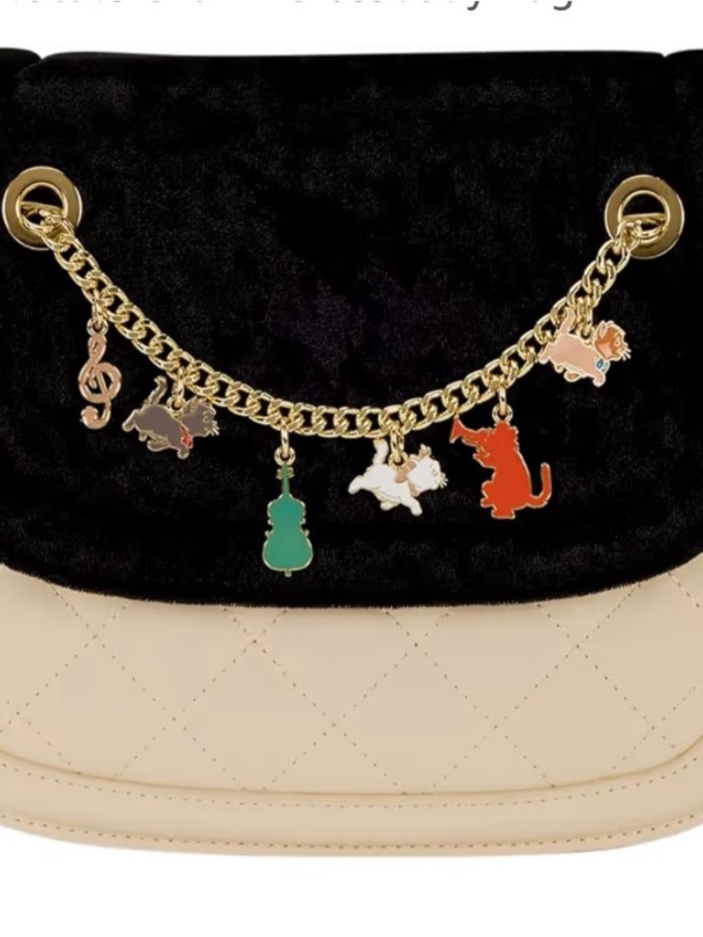 Aristocats Charm Chain Crossbody Bag - Black & Cream